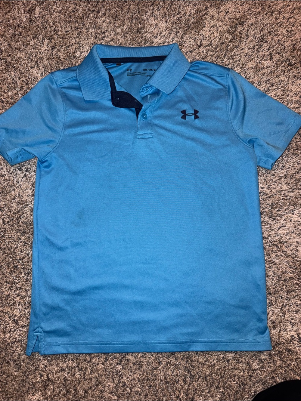 Under Armour Youth Med Teal Blue Polo with Navy Logo